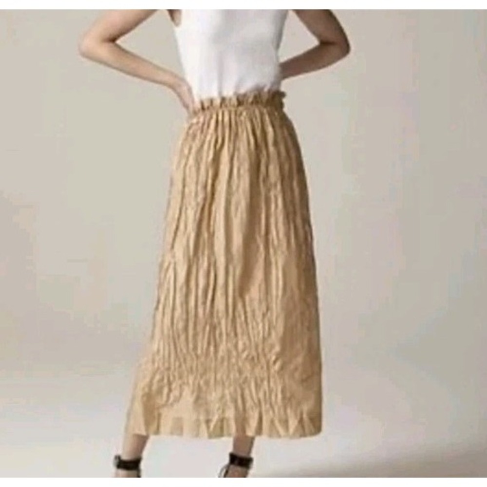 J.Crew Crinkled Gathered Waist Skirt Beige Size L NWT